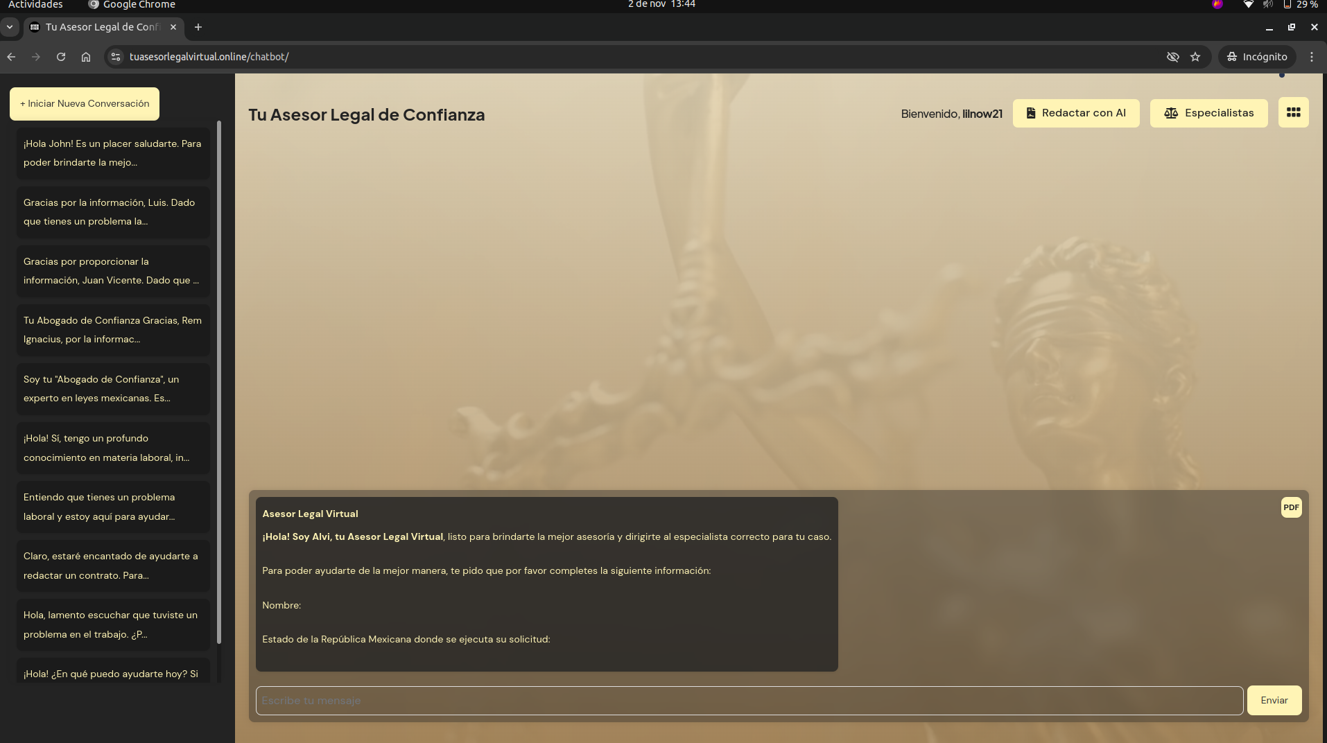 Asistente Legal Virtual Mockup